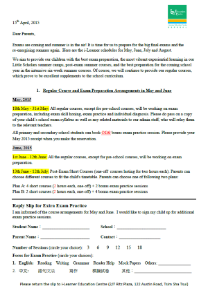 Summer School Parents Letter