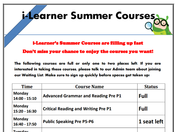 Poster for Parents - Courses Full